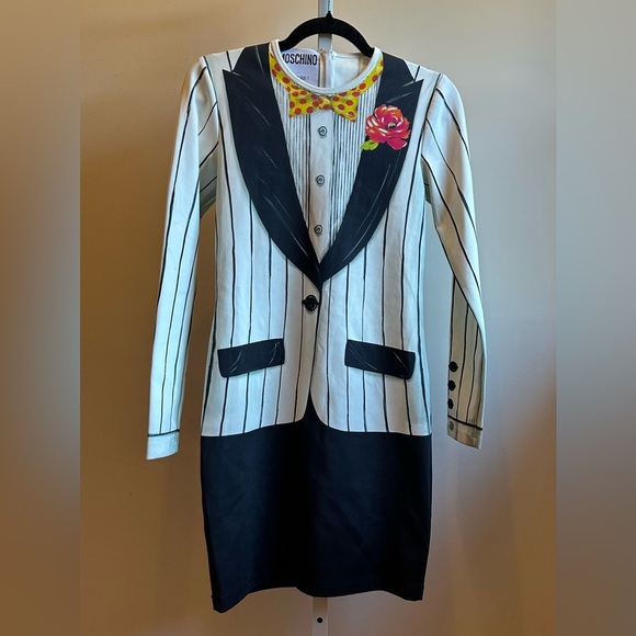 NWT Rare MOSCHINO Couture Trompe L'oeil Tuxedo Suit Dress Sz 6 Minor Flaw - Picture 1 of 13